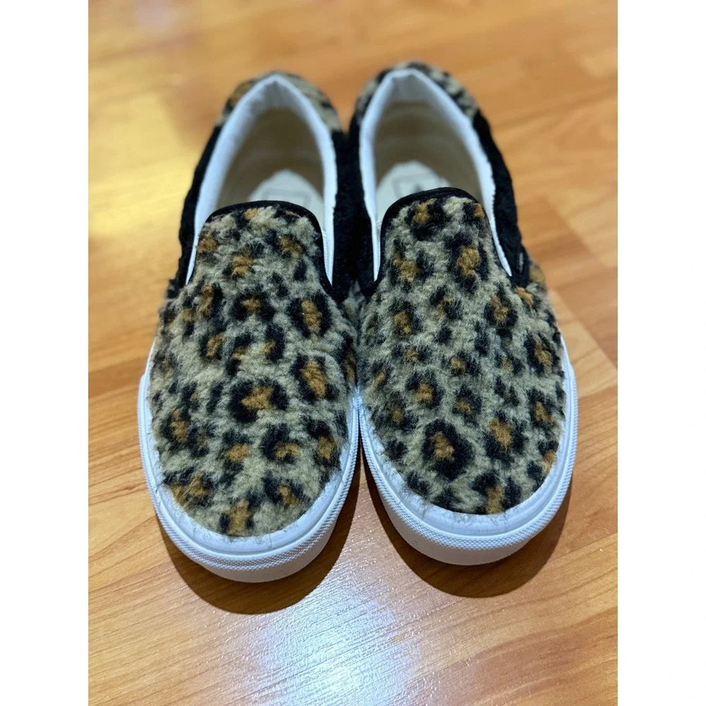 Vans Slip-On Leopard Cheetah Faux Fur Sneakers Womens 7.5‎ Mens 6 Sanitized